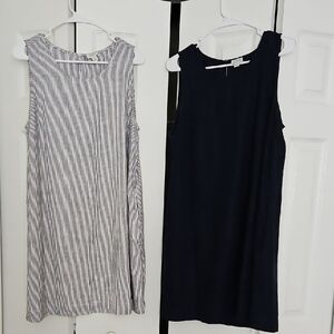 J.Crew Navy Sleeveless Shift Dress & Black-and-White Striped Sleeveless Dress